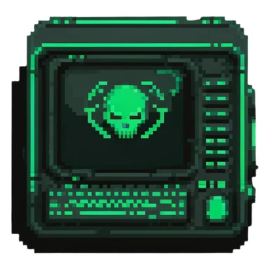 32x32 cyberpunk terminal icon with green code glowing, retro computer style sticker