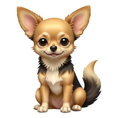 cinematic-[chihuahua dog]-realistic-full-body-sitting-emoji,-tail-resting-loosely-beside-its-paws,-head-tilted-dramatically,-scruffy-[black and tan]-fur,-simplified-yet-realistic-focused-features,-highly-detailed,-glowing-with-an-almost-sarcastic-glow sticker
