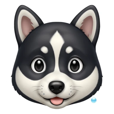 Black husky with white inside ears, white bubbles for eye brows, white mouth and black stripe going down nose sticker