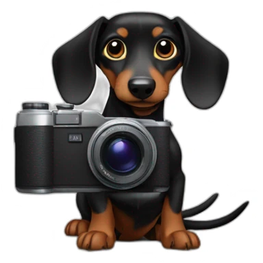 a black dachshund dog holds a camera SONY in its paws medium plan sticker