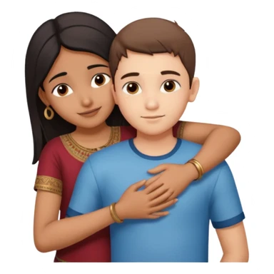 indian boy hugging indian girl from behind... boys hand down near navel of girl... boys head on the shoulder of girl... hugging tight sticker