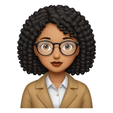 Chica con cabello rizado color negro, piel morena y que use lentes sticker