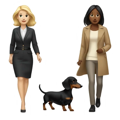 Blonde white woman and Brunette white woman walking black and tan dachshund sticker