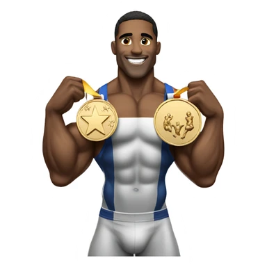 A bodybuilder winning Olympia medal sticker