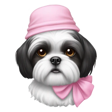 black and white shih tzu wearing a pink bonnet  sticker