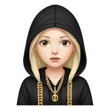 white girl with a hood on with dark hair looking like a rapper sticker