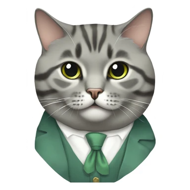 Aesthetic fat grey tabby British short hair full body cat with sage green bow tie sticker