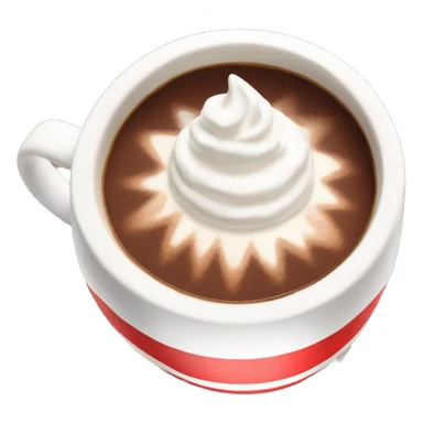 Cup of hot coco in a red and white diagonal striped mug with whipped cream on top sticker