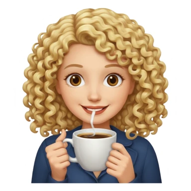 curly blonde woman drink coffe sticker