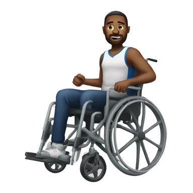 a man in a wheelchair holding a basketball sticker