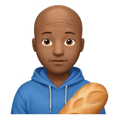Bald black guy 40 years old with blue hoodie and and bread emoji sticker