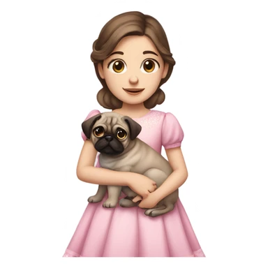 Brown hair blue eyes girl with pug puppy with pink dress sticker