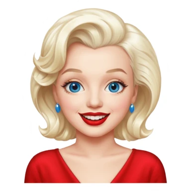 Marilyn Monroe with blue eyes, platinum blonde hair, red outfit sticker