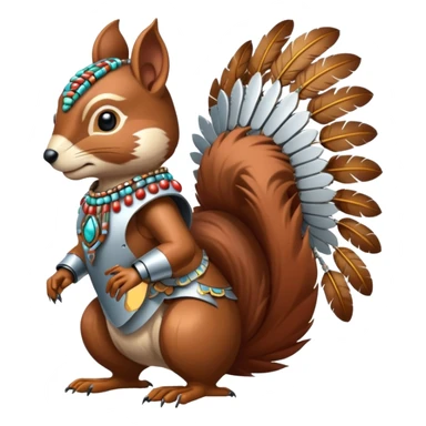 Full Robotic squirrel wearing native American regalia with feathers and beads sticker