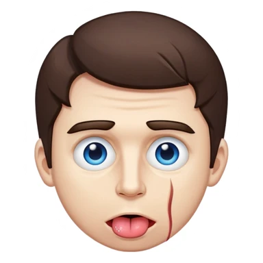 Man with tongue out like rin from blue lock. Bulging veins under blue eyes with dark brown hair. Text above head saying I am an egoist sticker