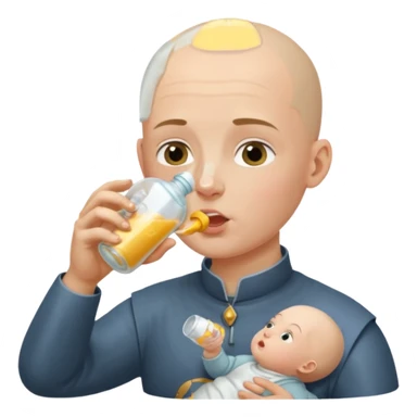 Un homme avec une calvitie cheveux ras boit un biberon  avec Jeanne d’arc dans le biberon  sticker