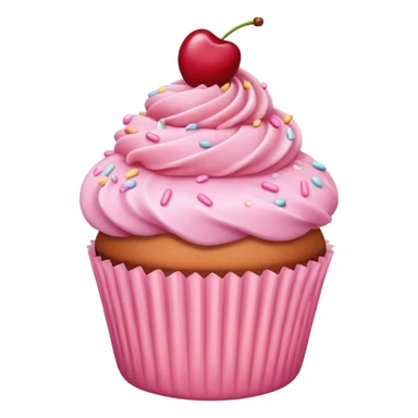pastel pink cupcake with pink sprinkles and a cherry sticker