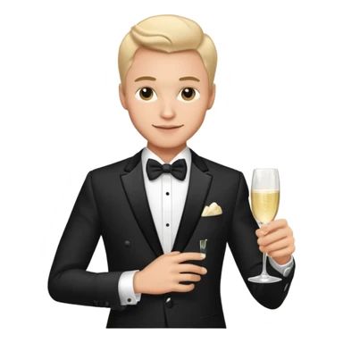 male memoji, stylish man in tuxedo, holding champagne glass, luxury watch, seductive smirk, party vibe sticker