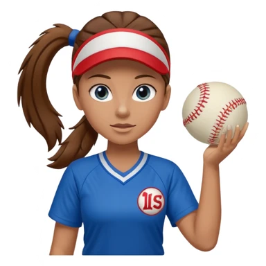 Girl Brown hair pony tail with blue eyes softball pitcher  sticker
