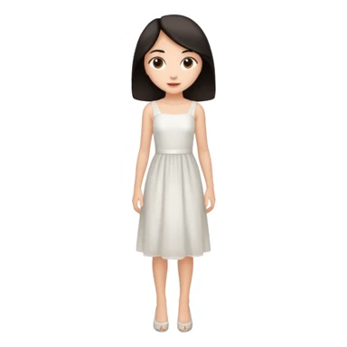 Make an emoji of a slender, full-length girl in an evening white dress with dark hair and brown eyes sticker