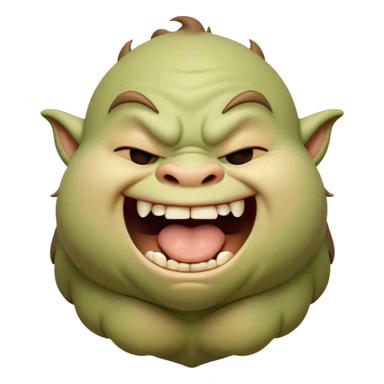 Cinematic Cute Yawning Ogre Portrait Emoji, with a surprisingly cuddly, rotund figure in soft earthy greens and browns, head tilted back in a big, gentle yawn exposing a set of comically oversized teeth, simplified yet irresistibly adorable, highly detailed with a soft glowing outline that captures the sleepy charm of a friendly ogre after a long day of gentle mischief! sticker