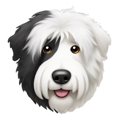 Old English sheepdog face with the left half of his face white and the black half of his face black. White around the mouth and nose sticker