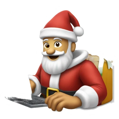 Santa Claus in front of a computer, buying things on Amazon at wrong prices or on sale sticker
