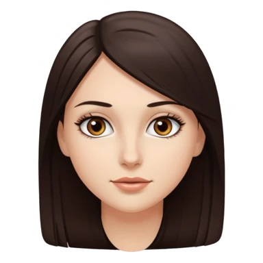 Emoji de chica blanca con cabello castaño oscuro lacio y ojos cafés con pestañas bonitas sticker