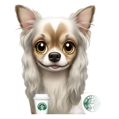 merle chihuahua long hair drinking Starbucks  sticker
