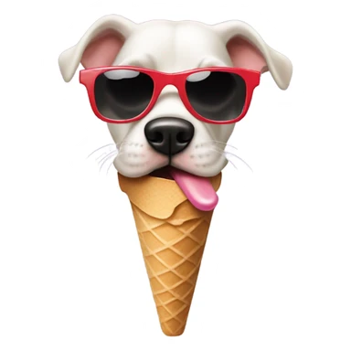 A dog licking a ice cream cone with cool sunglasses sticker