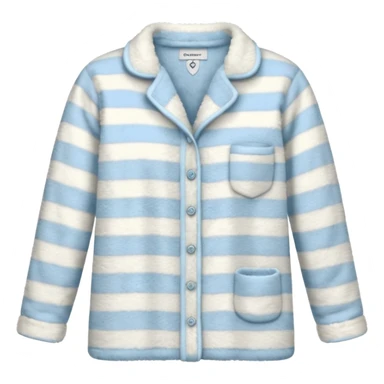 emoji of an isolated fluffy fleece pajama top with soft pastel vertical stripes, plush fuzzy texture, light grey and pastel blue tones, button-down long sleeves, neatly folded flat-lay, no person, no body, no mannequin, cozy warm winter mood, soft shading sticker