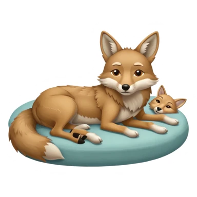 Coyote laying down on a bed, dreaming  sticker