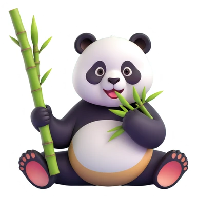 panda eating bamboo in forrest background, close up pose sticker