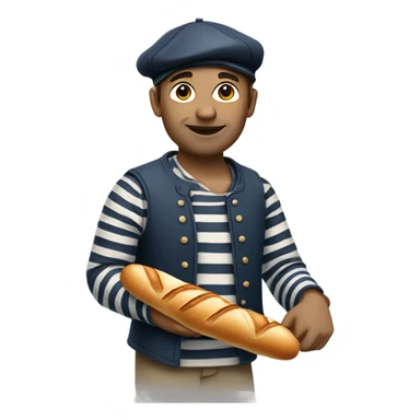 french painter wearing stripes with a beret and baguette sticker