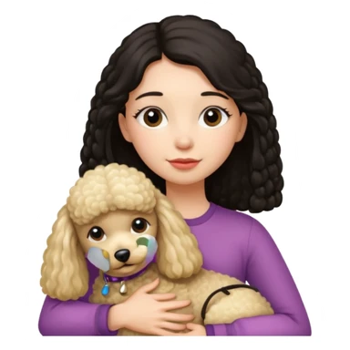 Ludo (ragazza mora capelli lisci lunghi) che abbraccia il suo cane leone (un barboncino biondo) sticker