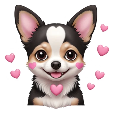 Black and white small chihuahua with pink small hearts all over happy and smiling  sticker