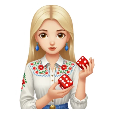 A Ukrainian girlin an embroidered shirt holds a dice in her hand sticker