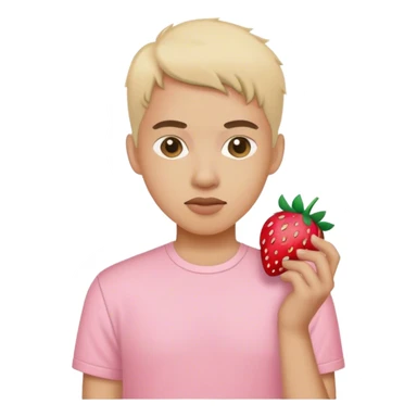 pastel pink shirt with embroidered strawberry sticker