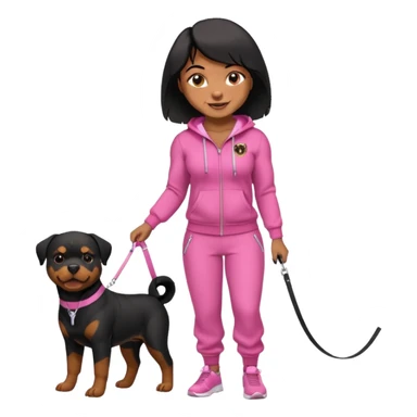 Adult Rottweiler full body on a leash held by African American woman in all pink tracksuit  sticker