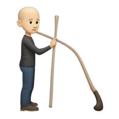 white man with short hair like a buzz cut holding a big stick sticker