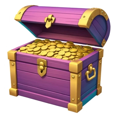 wooden brown treasure chest filled with coins pack in gradient of turquoise, blue, pink, purple, and coral sticker