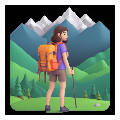 portrait of girl back packing mountains in background, close up pose sticker