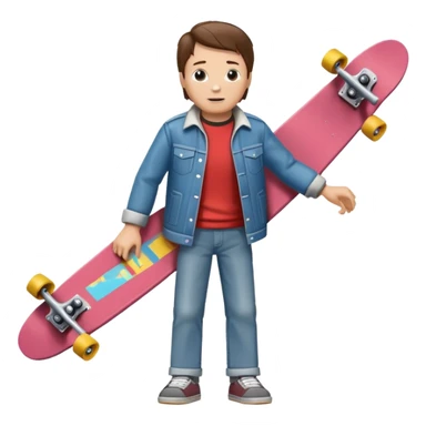 Marty McFly from Back to the Future, holding a skateboard, casual pose sticker