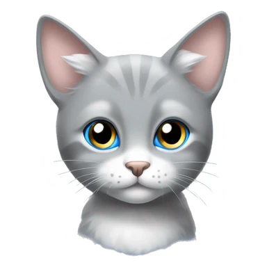 gray cat with white snoot, big ears with white fluff, romb crystal in the forehead, blue shiny eyes sticker