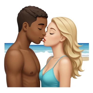 at the beach young Black man and white woman kiss love sticker