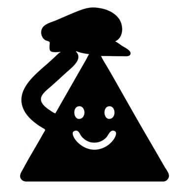 A magical isosceles triangle that is smiling and saluting with a cap sticker