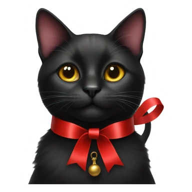 Elegant black cat with red ribbon around its neck and a bell collar  sticker