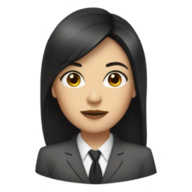 Female defense attorney with long black hair with brown suit sticker