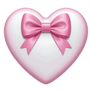 An iPhone emoji White Heart with a Pink bow wrapped around it's center sticker