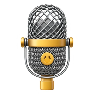 3D render of Microphone Head, made of interlocking chainmail metal rings, wire mesh texture, visible holes and negative space, metallic silver and grey, high contrast shadows, Apple emoji style, isolated on white background --v 6.0. sticker